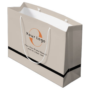 Grand Sac Cadeau Logo sur fond beige clair + texte noir Entreprise 