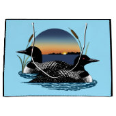 Grand Sac Cadeau Loon Couple coucher de soleil bleu (Devant)