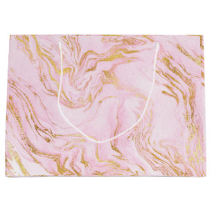 Grand Sac Cadeau L'or rose rougissent charme de marbre rose