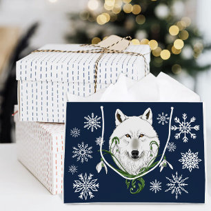Grand Sac Cadeau Loup Arctique Blanc Mystique Hiver Perce-Neige Ble