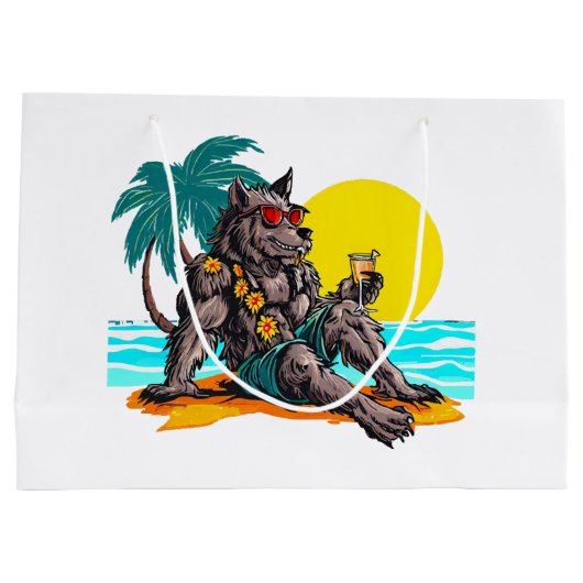 Grand Sac Cadeau loup-garou en vacances (Dos)