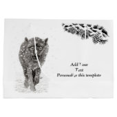 Grand Sac Cadeau Loup noir en colère dans la neige, hiver sauvage (Dos)