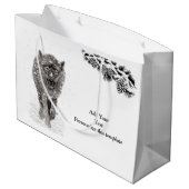 Grand Sac Cadeau Loup noir en colère dans la neige, hiver sauvage (Dos Angle)