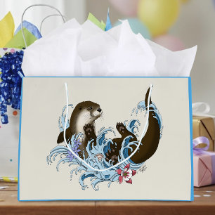 Grand Sac Cadeau Loutre de rivière fantaisiste bleue ludique éclabo