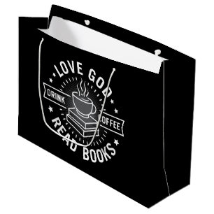 Grand Sac Cadeau Love God Drink Coffee Lire les livres Amateurs Vin