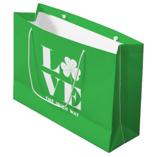 Grand Sac Cadeau Love Shamrock Clover Irish Green White Texte perso
