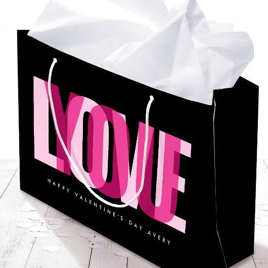 Grand Sac Cadeau Love You Custom Name Happy Valentine's Day Black