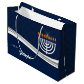 Grand Sac Cadeau LRG Hanoukka moderne en bleu et blanc (Devant Angle)