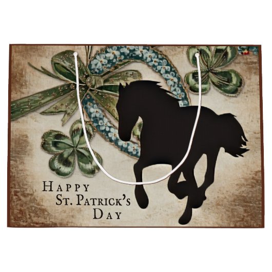 Grand Sac Cadeau Lucky Horseshoe et Horse St. Patrick's Day Card (Devant)