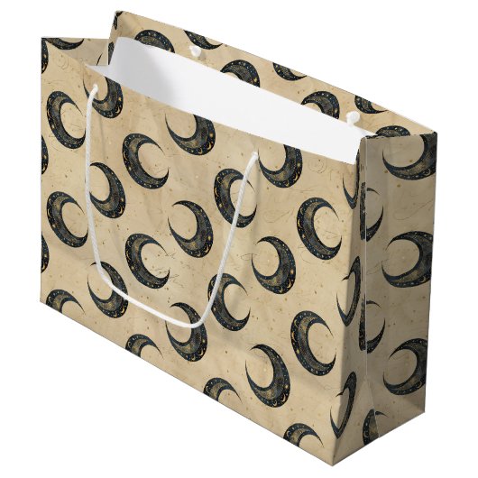 Grand Sac Cadeau Lune dorée motif céleste Boho (Devant Angle)