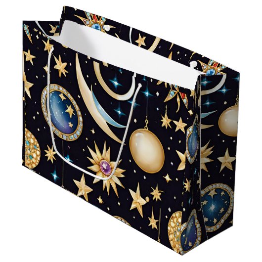Grand Sac Cadeau Lune Et Étoiles Céleste (Devant Angle)