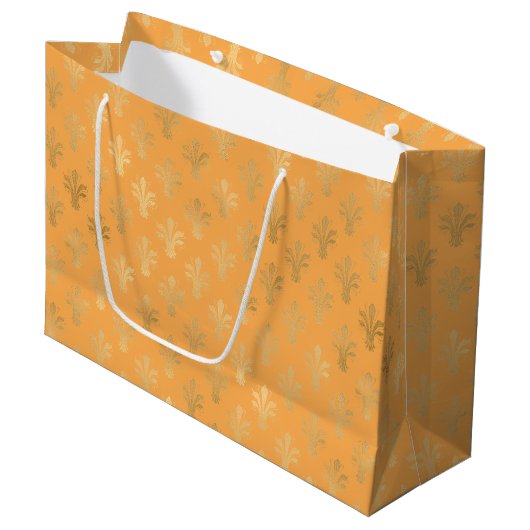 Grand Sac Cadeau Lux Gold Fleur de Lis et Marigold (Devant Angle)
