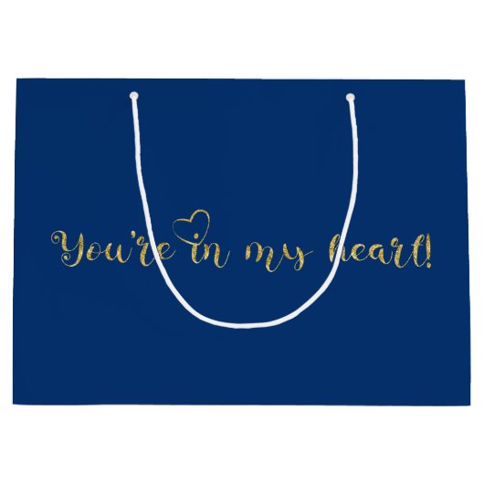 Grand Sac Cadeau Luxe élégante parties scintillant bleu foncé & or (Devant)