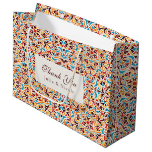 Grand Sac Cadeau Luxe Fantaisiste Mariage Bordure Fleurie Style Ivo