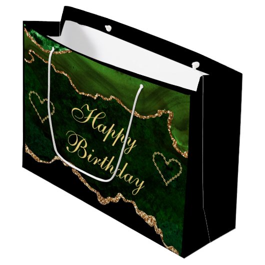 Grand Sac Cadeau Luxe Green & Gold Parties scintillant Agate Joyeux (Devant Angle)