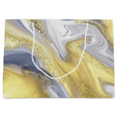 Grand Sac Cadeau Luxe Jaune Gris Or Marbre Effet Noël (Devant)