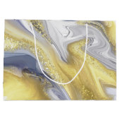 Grand Sac Cadeau Luxe Jaune Gris Or Marbre Effet Noël (Dos)