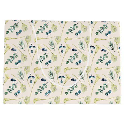 Grand Sac Cadeau Lys calla blanc et eucalyptus  (Dos)