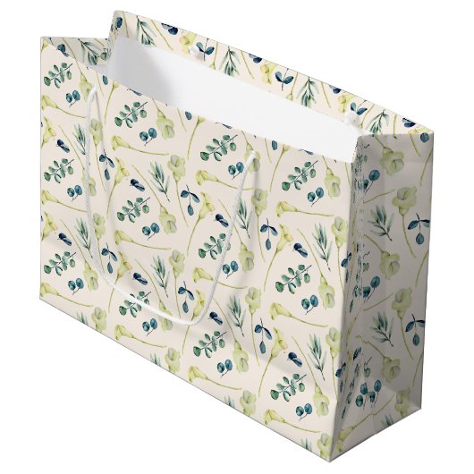 Grand Sac Cadeau Lys calla blanc et eucalyptus  (Devant Angle)