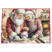 Grand Sac Cadeau M. et Mme Claus Baking Cookies Noël (Devant)