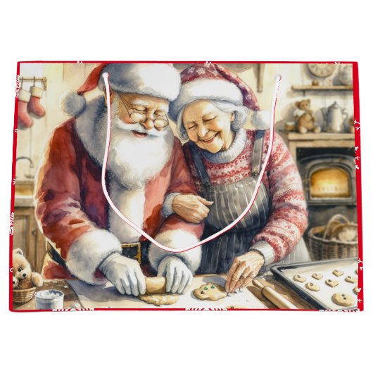 Grand Sac Cadeau M. et Mme Claus Baking Cookies Noël (Devant)