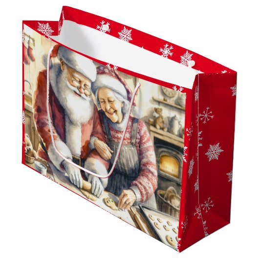 Grand Sac Cadeau M. et Mme Claus Baking Cookies Noël (Devant Angle)