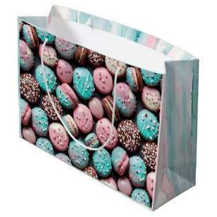 Grand Sac Cadeau Macaron d'anniversaire rose et sarcelle