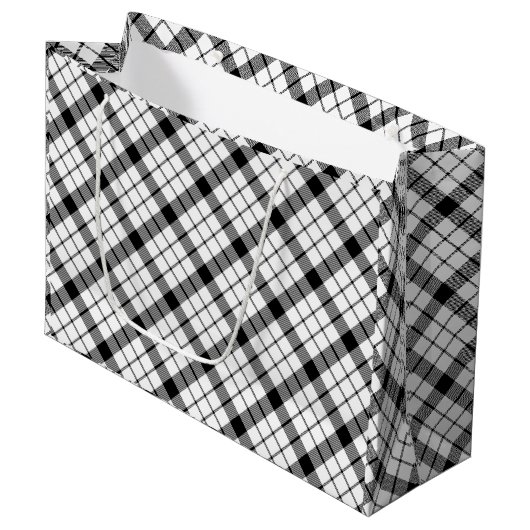 Grand Sac Cadeau MacFarlane tartan noir blanc plaid (Devant Angle)