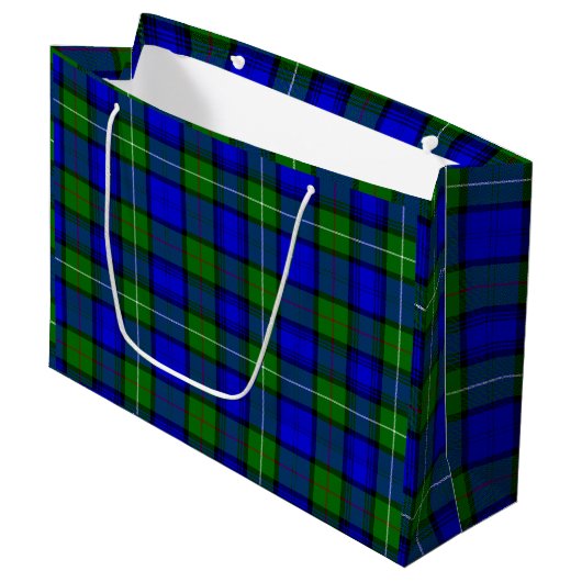 Grand Sac Cadeau MacKenzie tartan bleu vert plaid (Devant Angle)