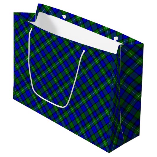 Grand Sac Cadeau MacKenzie tartan bleu vert plaid (Devant Angle)