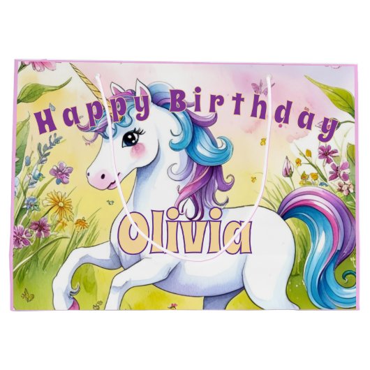 Grand Sac Cadeau Magic Pastel Custom Unicorn Anniversaire (Dos)