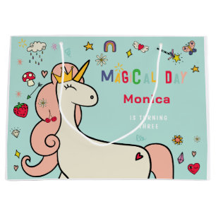 Grand Sac Cadeau Magique jour mignon dessin animé licorn anniversai