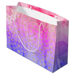 Grand Sac Cadeau Magnifique Coeurs d'or rose pourpre rose Fille