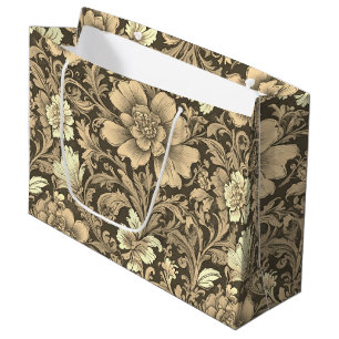 Grand Sac Cadeau Magnifique motif floral sépia vintage 