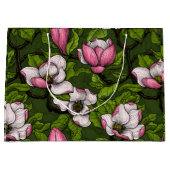 Grand Sac Cadeau Magnolia en floraison sur vert foncé (Devant)