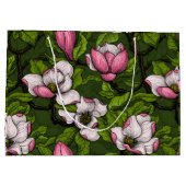Grand Sac Cadeau Magnolia en floraison sur vert foncé (Dos)