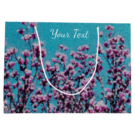 Grand Sac Cadeau Magnolia rose Fleurs Ciel Bleu Peinture Photo (Dos)