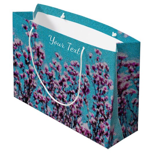 Grand Sac Cadeau Magnolia rose Fleurs Ciel Bleu Peinture Photo (Dos Angle)