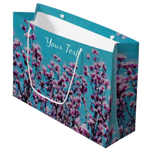 Grand Sac Cadeau Magnolia rose Fleurs Ciel Bleu Peinture Photo (Devant Angle)