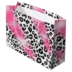 Grand Sac Cadeau Maille Girly de léopard de rose et de neige