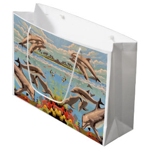 Grand Sac Cadeau Main Painted by Number Dolphins