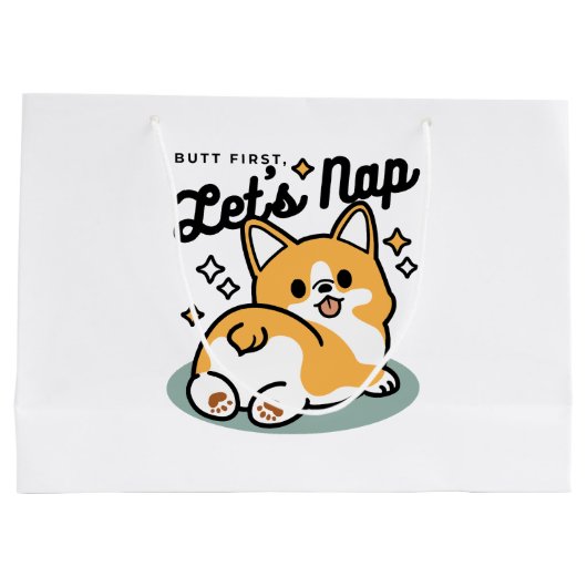 Grand Sac Cadeau Mais d'abord, Nappons - mignon Caricature à bouton (Dos)