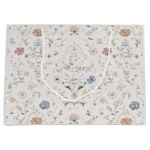 Grand Sac Cadeau Maison de campagne fantaisiste beige aquarelle flo
