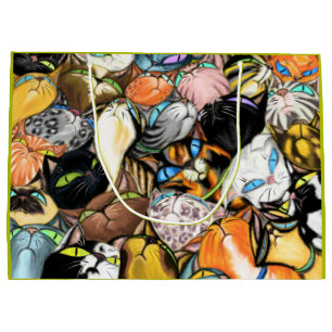 Grand Sac Cadeau Maison de chat - Cuddling Colorful Cats Hugs - Pei