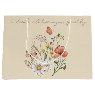 Grand Sac Cadeau Maison Élégante Vintage Cottagecore Aquarelle Flor