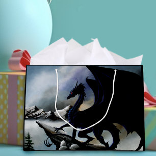 Grand Sac Cadeau Majestueux Montagnes de Fantasy Sombres Dragon Noi