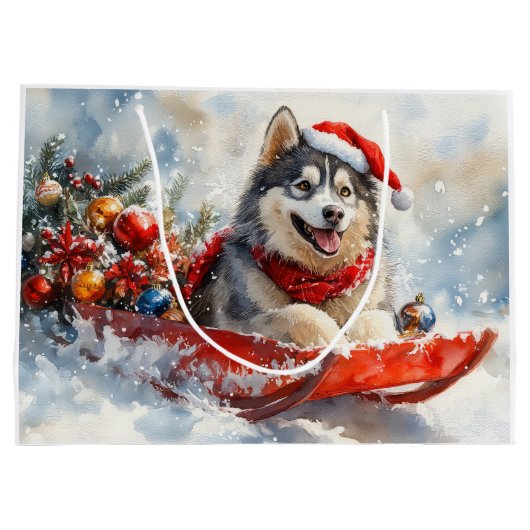 Grand Sac Cadeau Malamute d'Alaska dans la boue Laisser il neige No (Dos)
