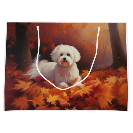 Grand Sac Cadeau Maltais en automne Feuilles automne Inspiration (Devant)