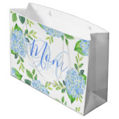 Grand Sac Cadeau Maman Floral Bleu Hydrangée Aquarelle moderne (Dos Angle)