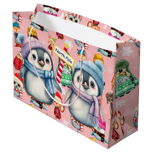 Grand Sac Cadeau Manchots du pôle Nord 